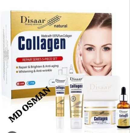 The image displays the Disaar 100% Collagen Repair Skin Care 5-Piece Set.