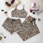 Women's "Kiss Me" 3-Piece Sleepwear Set – Ribbed Camisole, Shorts, and Matching Pajama Pants