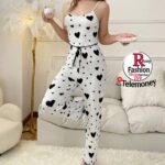 Women's Blue Heart Print 2-Piece Lounge Set – Ribbed Camisole and Wide-Leg Pajama Pants - Image 4