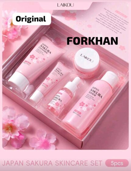 Laikou Japan Sakura Skin Care Set - 5pcs [serum Cream Toner Eye Cream Cleanser Combo]