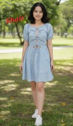 Pale Indigo Zip Detail Tiered Short Denim Dress - Image 3