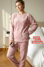 Women Warm Pajama Set Fleece Night Suit Full Sleeve Cozy - Image 3