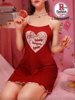 Women’s "Pure & Simple" Heart Print Sleeveless Nightdress with Ruffle Hem - Image 6