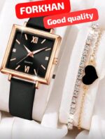 Retro 5pcs Women's Leisure Quartz Wristwatch Set Top Leisure Leather Strap Ladies Watch Girls Square Dial Pointer Watches - Image 2