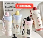 480ml Cute Water Bottle Thermos Cup Portable Thermos Bottle with Straw Kid Stainless Steel Thermal Mug - Image 2