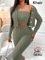 Tcremisa Women's Rib 2 Piece Set Stretch Long Sleeve Off Shoulder Crop Top and Wide Leg Long Pant Suits Fall Outfits - Image 2