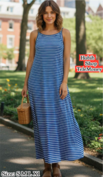 Women's Casual Sleeveless Striped Maxi Dress with Side Slit - Image 3