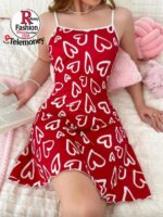 Women’s "Pure & Simple" Heart Print Sleeveless Nightdress with Ruffle Hem - Image 5