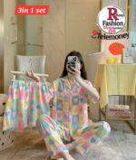 Printed 2Pcs Short Sleeve Pajama Set For Womens Summer Casual Silk Satin Button Sleepwear Ladies - Image 3