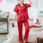 Womens Silk Satin Pajamas Set Button Down 2 Piece Pjs Short Sleeve Long Pants Sleepwear Lounge Set 2025. - Image 3