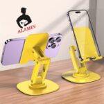 Tablet Stand For Desk Folding Aluminium Alloy Tabletop Holder Phone Automobile Cradles For Hotel Desktop Travel With Charge Port-Yellow - Image 4