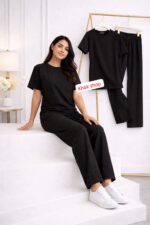 Women's Co-ord Set, Short Sleeve Top with Full-Length Trousers - Image 2