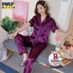 Womens Silk Satin Pajamas Set Button Down 2 Piece Pjs Short Sleeve Long Pants Sleepwear Lounge Set 2025. - Image 4