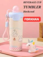 480ml Cute Water Bottle Thermos Cup Portable Thermos Bottle with Straw Kid Stainless Steel Thermal Mug