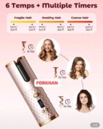 USB Rechargeable Automatic Rotating Hair Curler Ceramic Cordless Curling Iron LCD Temperature Display Hair Curlers Wand - Image 3