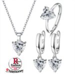 925 Sterling Silver Jewelry Sets For Women Heart Zircon Ring Earrings Necklace Wedding Bridal Elegant Christmas