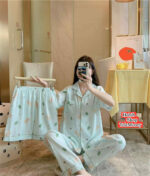 Women's Cute Cat Printed 3-Piece Nightwear Set (Shirt, Long Pant & Shorts) - Image 3