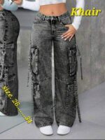 Shein Relaxed Fit Full Length Stone Wash Carpenter Style Cargo Jeans - Image 5