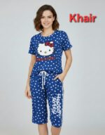 Women's Hello Kitty Casual Lounge Set – Short Sleeve Tee & Capri Pants (Brown) - Image 4