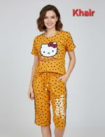 Women's Hello Kitty Casual Lounge Set – Short Sleeve Tee & Capri Pants (Brown) - Image 6