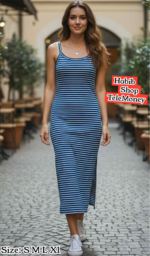 Women's Casual Sleeveless Striped Maxi Dress with Side Slit