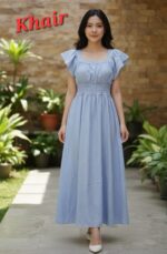 Gentle Fresh Sweet Blue v Women's Slim-Fit Midi Dress with Collar Pleated Nipped Waist 2026 New Year - Image 8