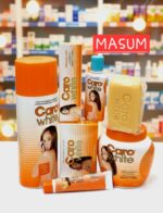 This image displays a range of Caro White skin lightening products.