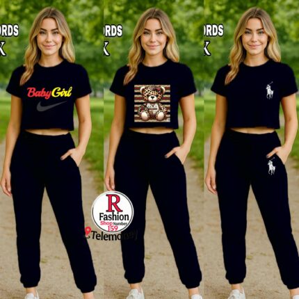 Women's 2-Piece Printed Crop Top & Jogger Co-Ord Set.