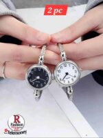 Luxury Women's Gold and Silver Twisted Bangle Bracelet Watch Set - Image 5