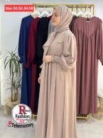 Elegant Smocked Cuff Abaya with Matching Hijab - Lightweight Flowing Modest Dress - Image 2