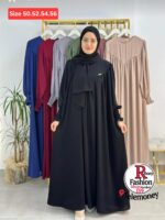 Elegant Smocked Cuff Abaya with Matching Hijab - Lightweight Flowing Modest Dress - Image 4
