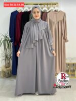 Elegant Smocked Cuff Abaya with Matching Hijab - Lightweight Flowing Modest Dress - Image 6