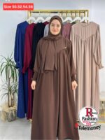 Elegant Smocked Cuff Abaya with Matching Hijab - Lightweight Flowing Modest Dress