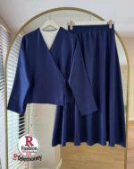 Elegant 2-Piece Linen-Style Modest Set – Long Sleeve Wrap Top & A-Line Maxi Skirt - Image 7