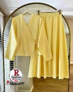 Elegant 2-Piece Linen-Style Modest Set – Long Sleeve Wrap Top & A-Line Maxi Skirt - Image 8