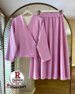 Elegant 2-Piece Linen-Style Modest Set – Long Sleeve Wrap Top & A-Line Maxi Skirt - Image 3