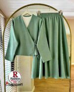 Elegant 2-Piece Linen-Style Modest Set – Long Sleeve Wrap Top & A-Line Maxi Skirt - Image 6