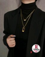 Rony Fashion Dual-Layer Geometric Necklace – Gold-Plated Box Chain with Rectangular Enamel Pendant - Image 5