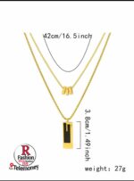 Rony Fashion Dual-Layer Geometric Necklace – Gold-Plated Box Chain with Rectangular Enamel Pendant - Image 3