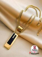 Rony Fashion Dual-Layer Geometric Necklace – Gold-Plated Box Chain with Rectangular Enamel Pendant - Image 4
