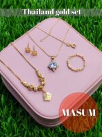 Thailand Gold-Plated Jewelry Set with Necklace, Earrings, Ring, and Bracelet - Image 3