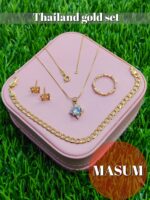 Thailand Gold-Plated Jewelry Set with Necklace, Earrings, Ring, and Bracelet - Image 5