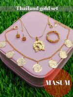 Thailand Gold-Plated Jewelry Set with Necklace, Earrings, Ring, and Bracelet - Image 7