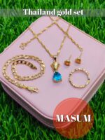 Thailand Gold-Plated Jewelry Set with Necklace, Earrings, Ring, and Bracelet - Image 6