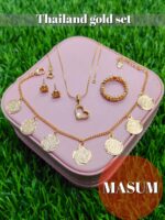 Thailand Gold-Plated Jewelry Set with Necklace, Earrings, Ring, and Bracelet - Image 8