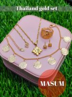 Thailand Gold-Plated Jewelry Set with Necklace, Earrings, Ring, and Bracelet