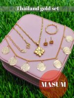 Thailand Gold-Plated Jewelry Set with Necklace, Earrings, Ring, and Bracelet - Image 11