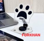 his is a cat paw tablet stand made from clear acrylic and metal. - Image 5