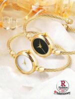 Luxury Women's Gold and Silver Twisted Bangle Bracelet Watch Set - Image 4