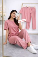 Women's Co-ord Set, Short Sleeve Top with Full-Length Trousers - Image 5